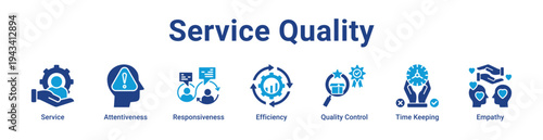 Service Quality Icon Banner blue color