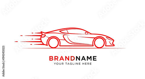 Red Minimalist Sports Car Logo Outline Design.
