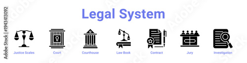 Legal System Icon Banner blue color