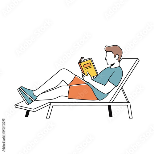 Man Relaxing on Beach Chair Reading Book