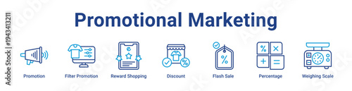 Promotional Marketing Icon Banner blue color