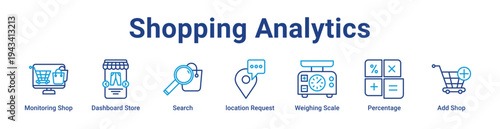 Shopping Analytics Icon Banner blue color