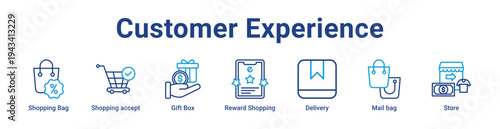 Customer Experience Icon Banner blue color