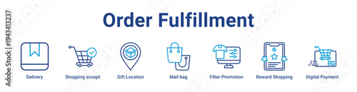 Order Fulfillment Icon Banner blue color