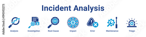 Incident Analysis Icon Banner blue color