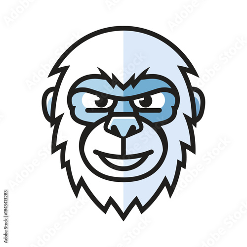 Illustration of a friendly yeti wearing glasses, cartoon style, white fur, blue accents