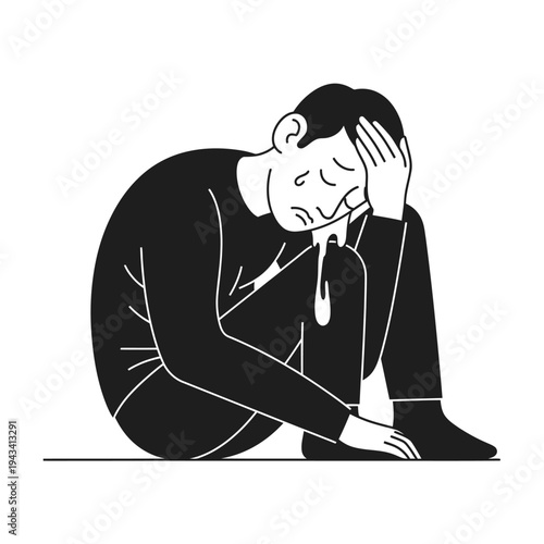 Man crying and feeling depressed, holding head in hands, emotional distress, mental health concept