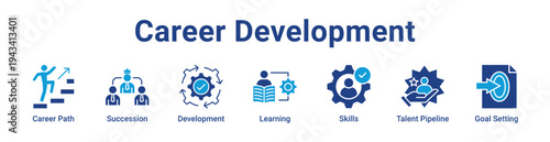 Career Development Icon Banner blue color