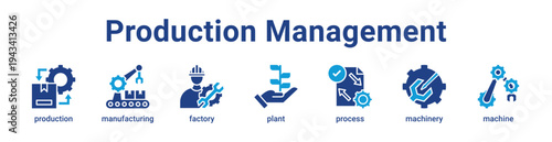 Production Management Icon Banner blue color