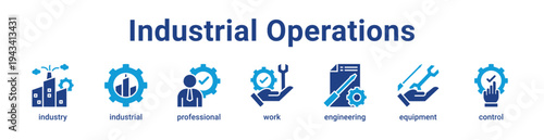 Industrial Operations Icon Banner blue color