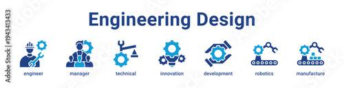 Engineering Design Icon Banner blue color