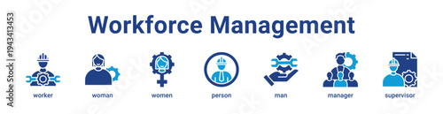 Workforce Management Icon Banner blue color