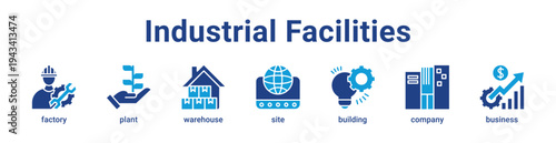 Industrial Facilities Icon Banner blue color