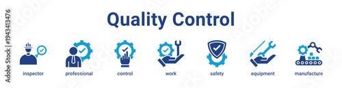 Quality Control Icon Banner blue color