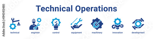 Technical Operations Icon Banner blue color