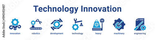 Technology Innovation Icon Banner blue color