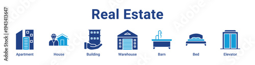 -Real Estate Icon Banner blue color