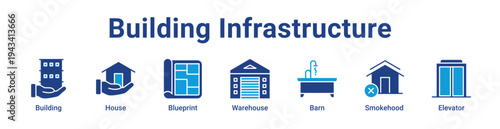 -Building Infrastructure Icon Banner blue color