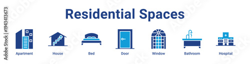 -Residential Spaces Icon Banner blue color