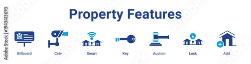 -Property Features Icon Banner blue color