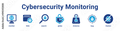 -Cybersecurity Monitoring Icon Banner blue color