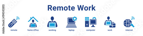 -Remote Work Icon Banner blue color