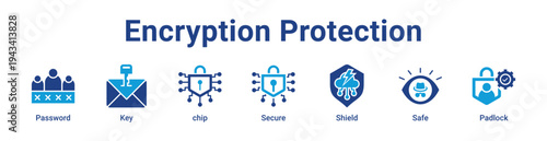 -Encryption Protection Icon Banner blue color