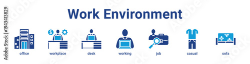 -Work Environment Icon Banner blue color