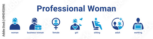 -Professional Woman Icon Banner blue color