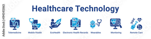 -Healthcare Technology Icon Banner blue color