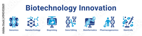 -Biotechnology Innovation Icon Banner blue color