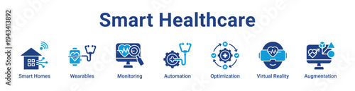 -Smart Healthcare Icon Banner blue color