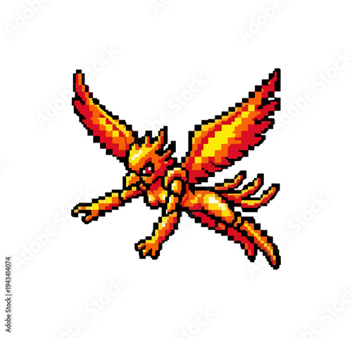 Fiery animated avian creature isolated on black background