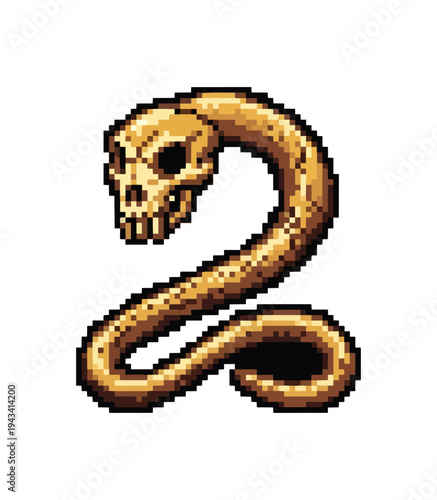 Pixelated cobra illustration with skull head