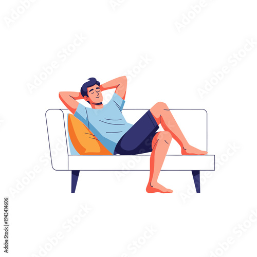 Man relaxing on sofa, resting comfortably, enjoying leisure time at home