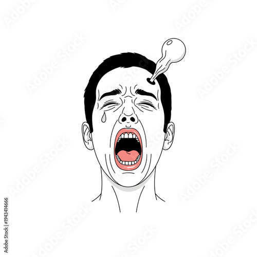 Man's head exploding with a bubble, symbolizing stress and mental breakdown