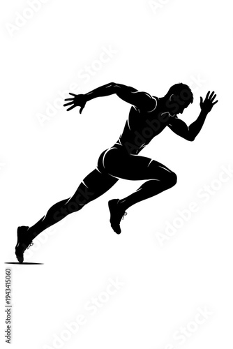 Dynamic Black Silhouette Vector Illustration of a Male Runner in a Powerful Sprint Pose, Capturing Intense Speed, Agility, and Athleticism. Perfect for Sports, Fitness, and Competition-Themed Designs,