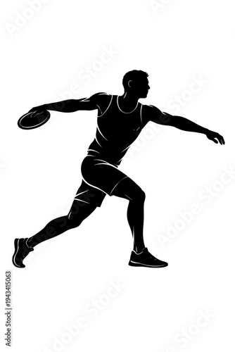 Dynamic Male Discus Thrower Silhouette Vector Illustration, captured in powerful track and field action, ready to throw the discus. Embodies strength, athleticism, skill, competitive spirit for sports