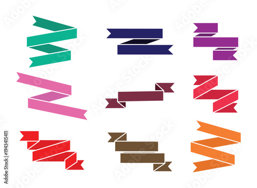 Colorful ribbon banners set on white background, flat design, element, labels
