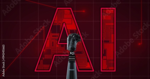 Displaying robotic prosthetic fist on wrist adapter in studio, with letter A and letter I circuitry