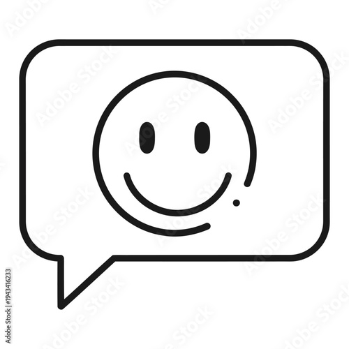 Simple line art of a smiley face inside a speech bubble, conveying happiness