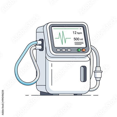 Medical Ventilator Machine with ECG Display and Tubes, Healthcare Technology