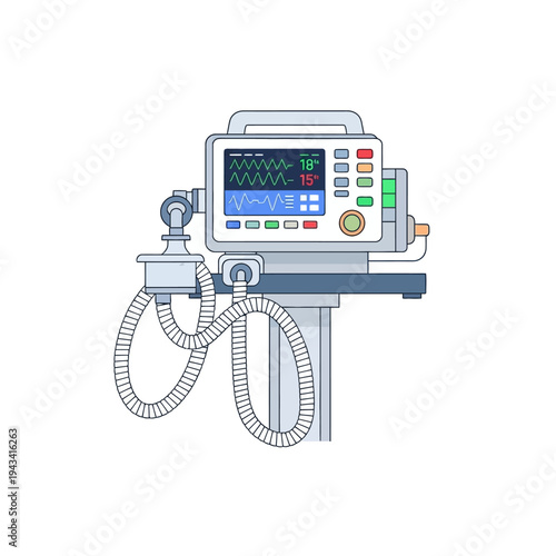 Medical Ventilator Machine with ECG Monitor and Tubes - Healthcare Equipment