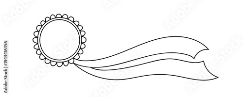 Rosette Award Seal With Flowing Ribbon Outline Illustration