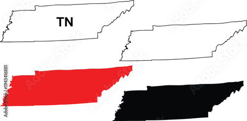Tennessee divided into three distinct colored regions on a map outline Vector
