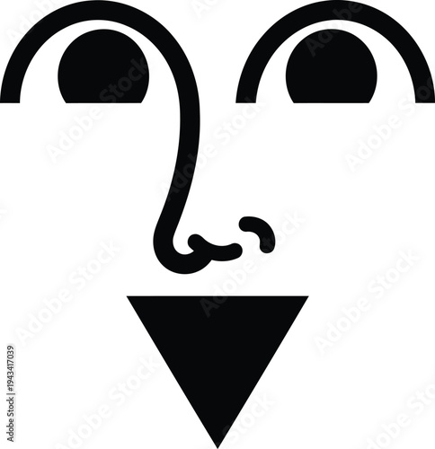 A minimalist black and white illustration of a surprised or shocked face with exaggerated features Vector