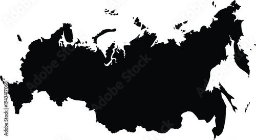 Black and white silhouette map of russia with its regional borders highlighted Vector
