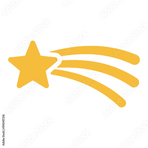 Stylized golden shooting star with three trailing streaks, isolated on white, vector.