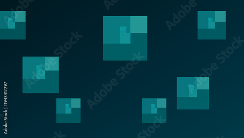 Abstract Teal Geometric Pattern with Minimalist Fibonacci Square Motifs on Dark Cyan Background