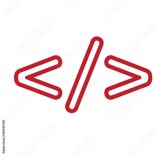 Red code brackets symbol for programming and coding on white background  simple design element